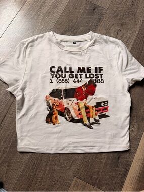 White Graphic Crop Top — 'Call Me If You Get Lost' Print